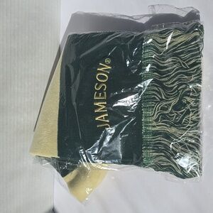 NEW In Plastic Jameson Green and Cream Striped Winter Scarf With Fringe